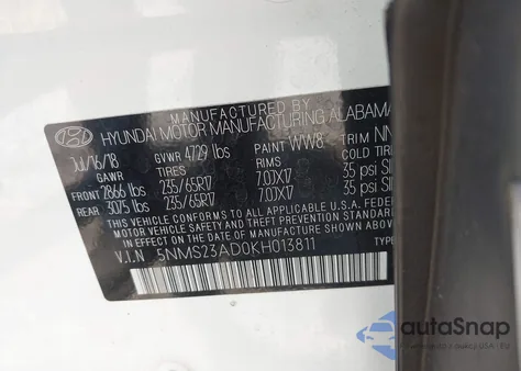 2019 Hyundai Santa Fe Se from USA, damaged, VIN 5NMS23AD0KH013811